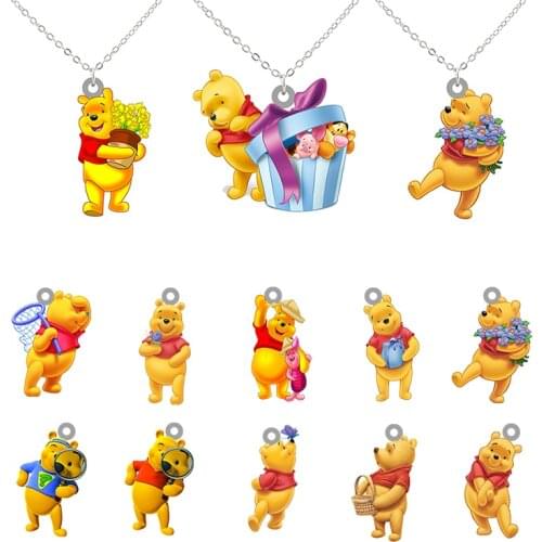 Disney 2021 New Transparent Acrylic Winnie The Pooh Pendant Cartoon Necklace Ladies Men Vacation Couple Jewelry