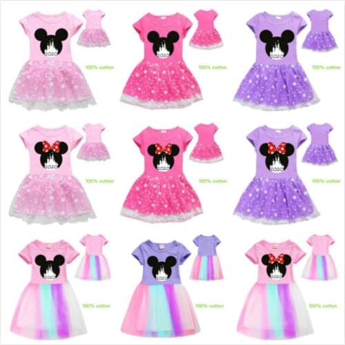New Baby Girls Dresses Kids Summer Cotton Casual Princess Dress Cartoon 2020 Mickey Minnie Print Children Girls Clothes Vestido