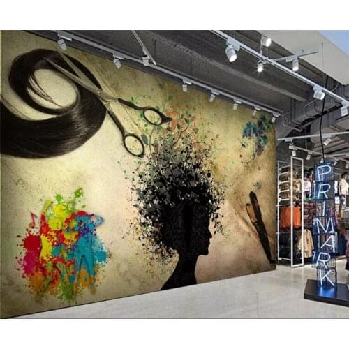 Custom photo 3d wallpaper Nostalgic style graffiti hair salon decoration wallpaper custom high quality background mural