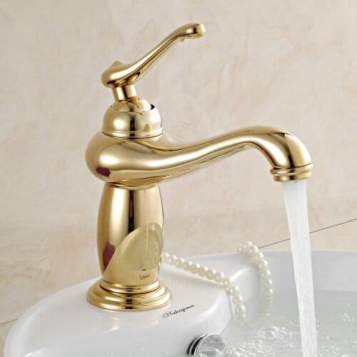 Luxury gold European Solid brass Single Handle Basin Vanity Sink Vessel Bathroom Faucet Mixer Tap,Gold Finished-6147