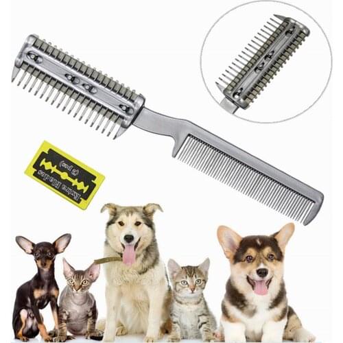 Stainless Steel Manual Hair Razor With Comb For Pet Dual-End Hair Trimmer Styler Hair Cutting Comb For Dogs Cats With 2 Blades