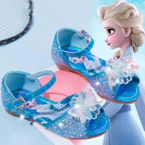 Disney Girls Sandals New Summer Fish Mouth Children Elsa Princess Crystal Shoes Little Girl Frozen Flat Heel shoes