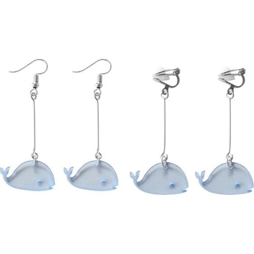 Women Lady Party Decoration Funny Animals Acrylic Earrings Brincos Cute Little Blue Whale No pierced Ear Clip Earrings For Girls