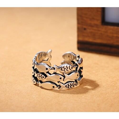 Vintage Big 925 Sterling Silver Multilayer Fish Rings For Women Statement Jewelry Wedding Ring anillos anelli joyas de plata 925