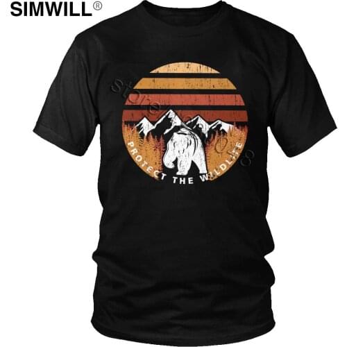 Vintage Save Wildlife Bear Tee Mens Unique Short Sleeves Cotton T shirt Round Neck Protect Animal T-shirt Designer Summer Tops