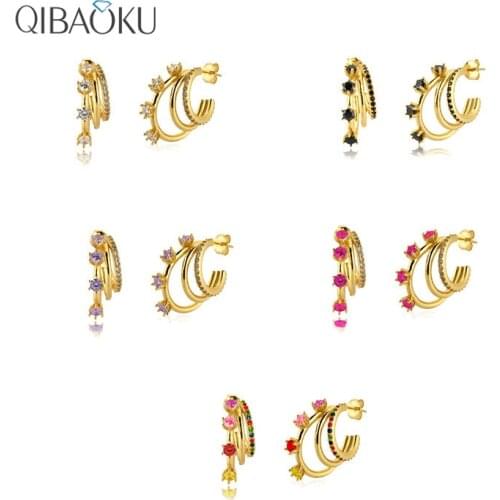 S925 Sterling Silver Earrings Bling Black Zircon Piercing Stud Earring For Woman plata de ley 925 Pendientes Oorbellen Jewerly