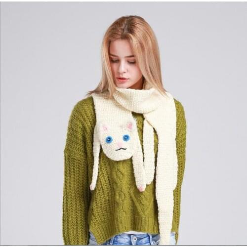 Fashion New Woman Manual Knitted Wool Scarf Fox Crocodile Cat Panda Cute Animal Pattern Female Fashion Winter Warm Long Scarves