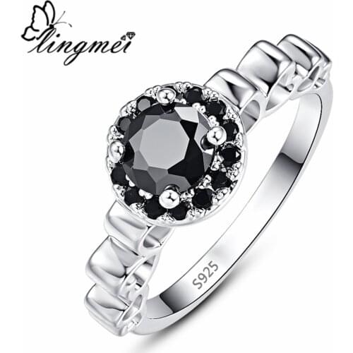Lingmei Pretty Lovely Simple Style Fashion Jewelry Round Cut White & Black Cubic Zircon Silver Color Ring Size 6-9 Free Shipping