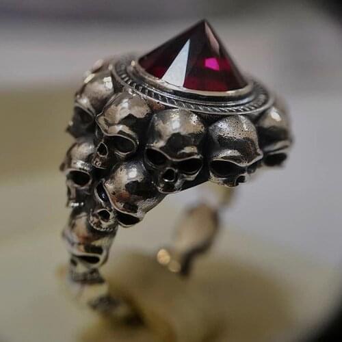 Pyramid Stacked Skull Men Ring Gothic Jewelry Gold Silver Color Boho Retro Masonic Motor Biker Zircon Rings for Women