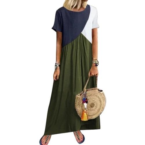 Floor-length dress Round Neck Color Blocking Short Sleeve Travel Loose Women Maxi Dress summer dress floor length Dress 2021