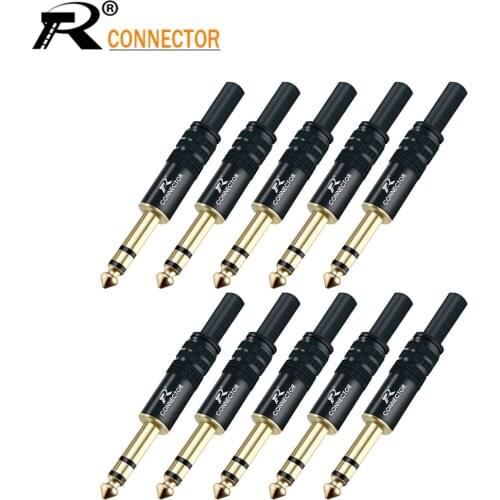 10pcs 1/4" 6.35mm Jack Microphone plug stereo Male plug Assembly wire Connector Smoothly plating Audio speaker with spring