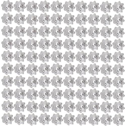 100 Pieces Metal Lotus Pearl Caps Connectors 9.5x4mm Silverplated