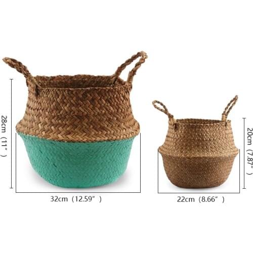2 Pieces Foldable Handmade Storage Baskets, Folding Wicker Rattan 15 Colors Laundry Basket Panier Osier Seaweed