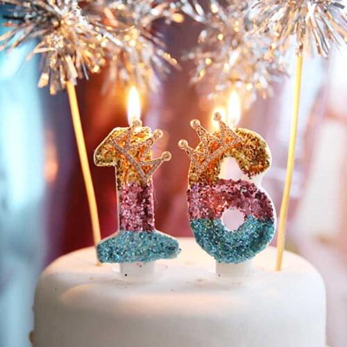2020 New Arrival Gradient Crown 0-9 Numbers Candles Luxury Baby Shower Birthday Cake Decorations Rhinestone Candles