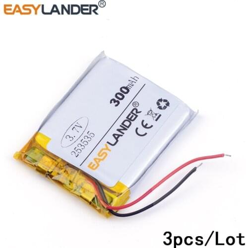 3pcs /Lot 3.7v lithium Li ion polymer rechargeable battery 253535 300mAh for MP4 GSP PSP Digital Products Free