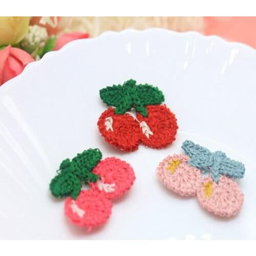 30pcs/lot 3*2.5cm Cartoon knitted cherry For sewing on Scarf Shoes Hats Fur DIY Crafts Hair clip Accessories