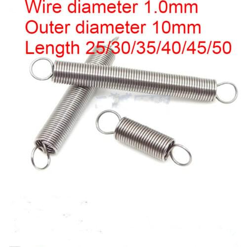 5pcs 304 Stainless Steel Small Tension Spring Extension Dual Hook Wire Dia 1.0mm OD 10mm Length 25-50mm Hardware Accessories