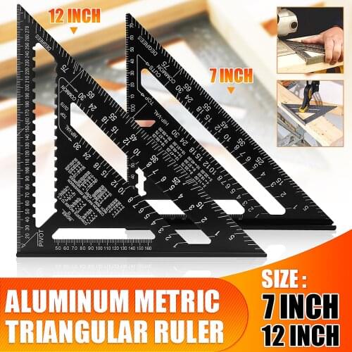 7/12inch Aluminum Alloy Triangle Ruler Squares Svenson Metric Square Carpenter Tools Woodworking Square Gauge Measurement Tool