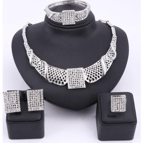 African Beads Jewelry Set For Women Wedding Accessories Crystal Pendant Statement Necklace Earrings Bangle Rings Jewelry sets