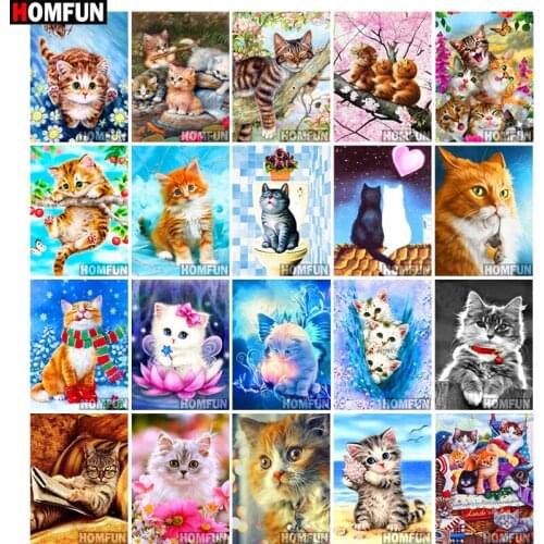 HOMFUN Full Drill Diamond Painting "Cartoon cat image" DIY Picture Of Rhinestone 5D Diamond Embroidery Cross Stitch Decor