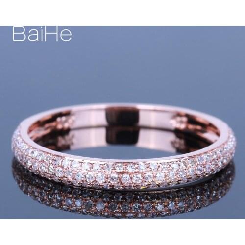 BAIHE Solid 14K Rose Gold(AU585) 0.32CT Certified H/SI Round Cut Genuine Natural Diamonds Engagement Women Trendy Diamond Ring