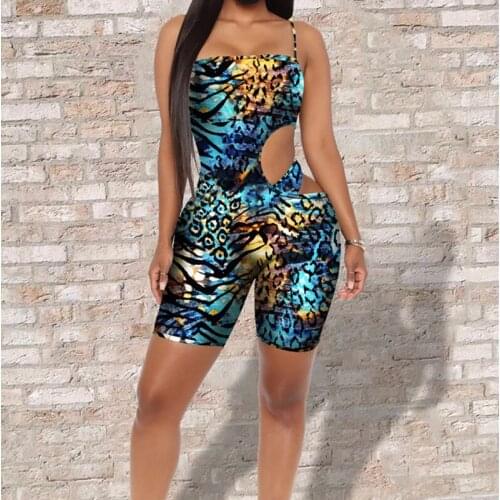 BKLD Sexy Women Club Clothes One Piece Outfits Spaghetti Strap Leopard Print Waist Cut Out Jumpsuit Hollow Rompers Party Top