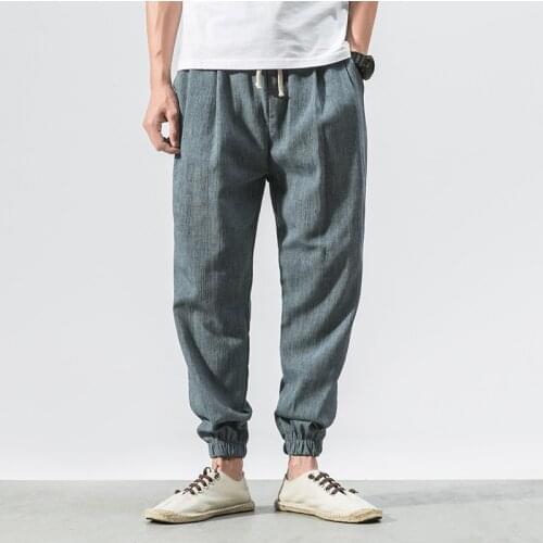 Spring Summer Men Pants Casual Mens Business Trousers Thin Linen Loose Elastic Waist Chinese Style Pants Clothe Cotton Linen Har