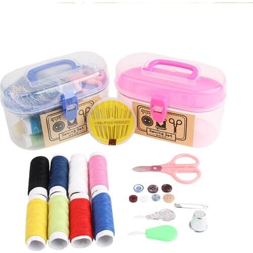 Household Supplies Portable Sewing Kit Travel Plastic Sewing Box Tool With Storage Box Accessory Threads Needles Box Arts Crafts