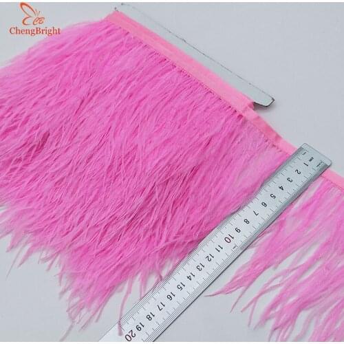 ChengBright Wholesale High Quality 10Yards Pink Natural Ostrich Feather Ribbon Ostrich Feathers Trim Fringe Clothing Decoration