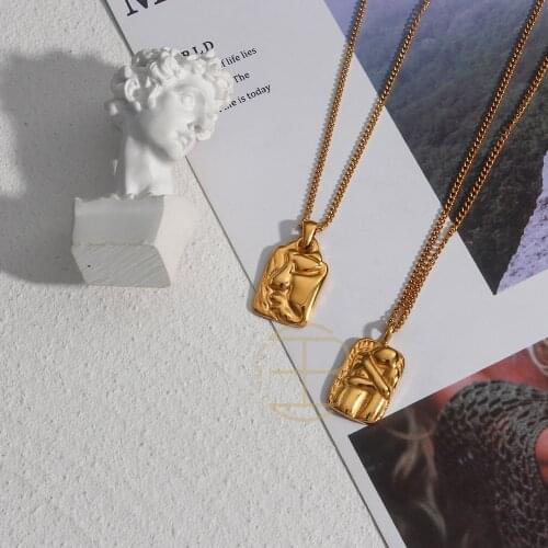 2021 Creative Design Choker Jewelry Unisex Stainless Steel Face Hug Love Kiss Rectangle Pendant Neckalces For Women Men Gothic