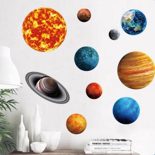 Cosmic Nine Planets Wall Stickers Solar System Star Luminous Moon Stickers Fluorescent Wall Decal Home Decor