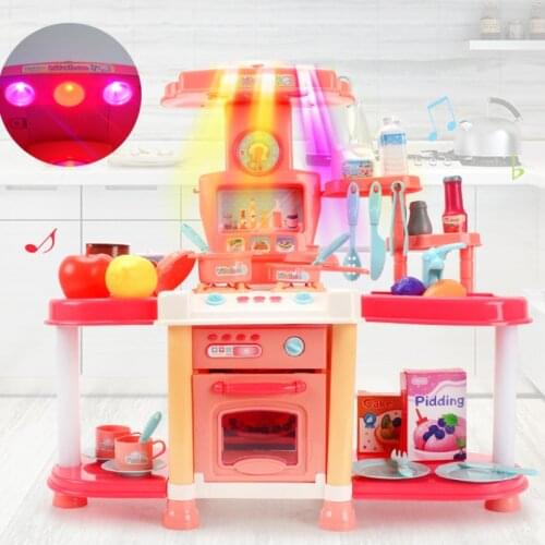 Childrens Play House Toys Family Kitchen Toy Set Sound, Light And Sound Effect Girls Cooking And Cooking Tableware Kids Gift