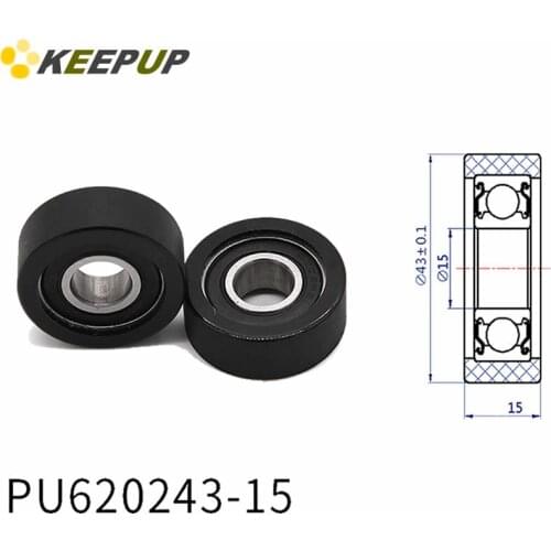 Diameter 43mm, PU polyurethane bearing ,Rubber coated soft pulley/Roller ,width 15mm
