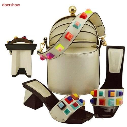 Doershow orange Shoes with Matching Bags for Wedding Women Shoes and Bag to Match for Party Nigerian Shoes and Bag Set! SXF1-2