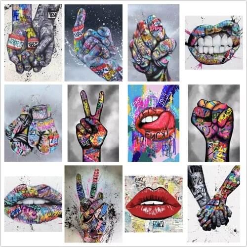 Hot Sale Teeth Lips Graffiti Art 5D DIY Diamond Painting Embroidery Mosaic Cross Stitch Kit Kiss Posters Home Decor
