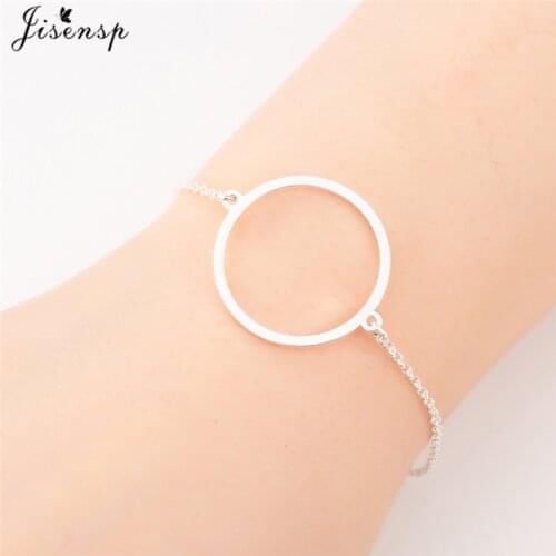 Jisensp Simple Gold Color Big Round Bracelets for Women Personalize Stainless Steel Jewelry Bracelet Circle Chain Link Bracelet
