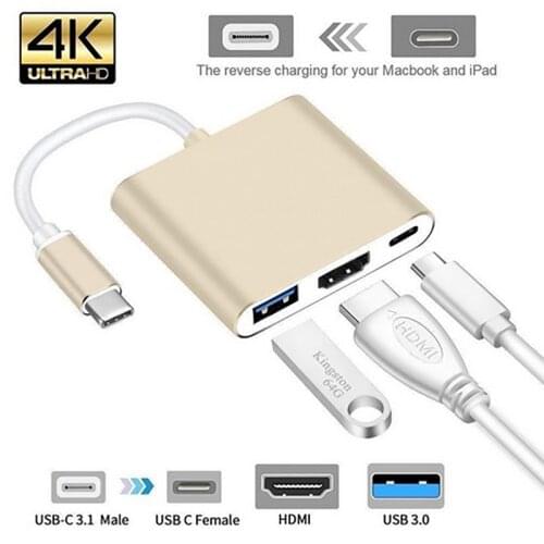 USB3.1 Type C to USB3.0 HDMI USB C Type-C Hub 3 In 1 Adapter Cable fom Macbook Mobile Phone PC