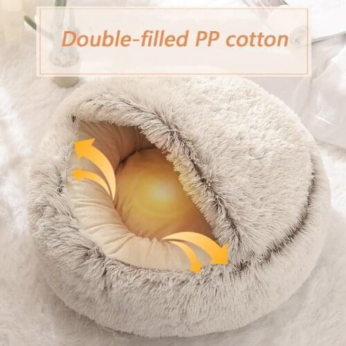 Cat Round Plush Bed Dog Semi-closed Kennel Warm Pet Winter Dual-use Nest Puppy Deep Sleep Mat Pet Supplies Chihuahua Accessories