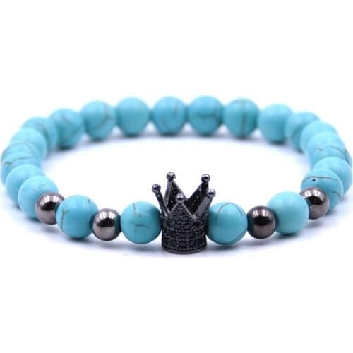 Fashion Men Beads Bracelet Copper Micro Zircon Gold Crown Bracelet Women Charm Chakra Friendship Bracelets For Men Jewelry