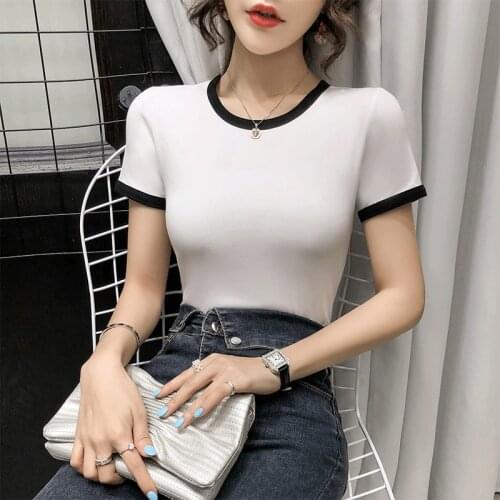 Fashion New O neck Korean Pure Cotton T-shirts Girls Ladies Sexy Top Basic Shirts Tee woman tshirts