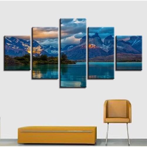 Modular Wall Art diamond painting 5 Pieces Park Cloud Mist Mountain Lake Nature Landscape Pictures Home Decor mosaic Paintings