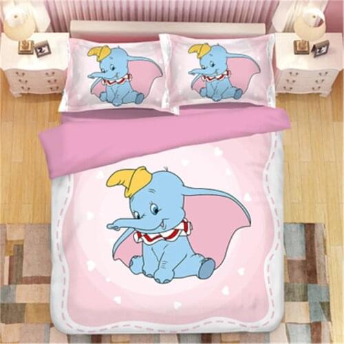 Cartoon Dumbo Bedding Sets Boy/Girls Single double Twin king queen Kids luxury Duvet Cover Set Pillowcases star pink bedclothes