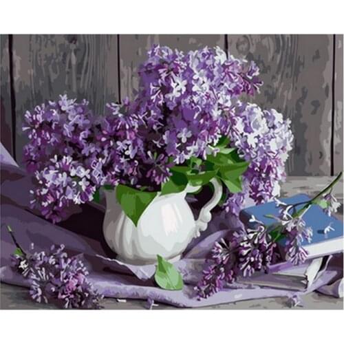 Frameless diy painting by numbers wall decor diy painting on canvas for home decor 4050cm purple flower