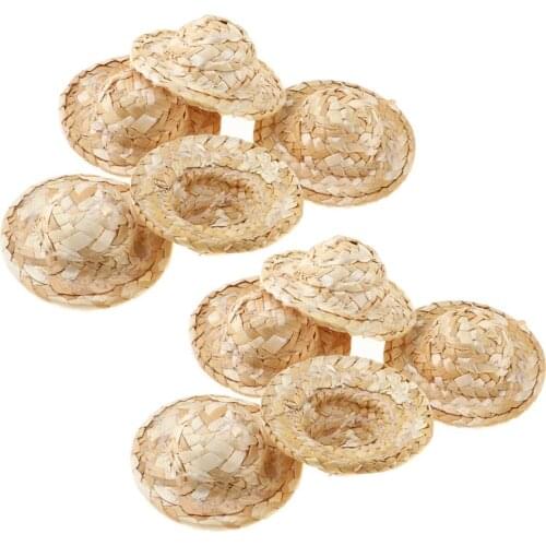 Pack of 10pcs Dollhouse Miniatures 1:12 Scale Handcrafted Straw Hats Ornament Doll House Furnishings