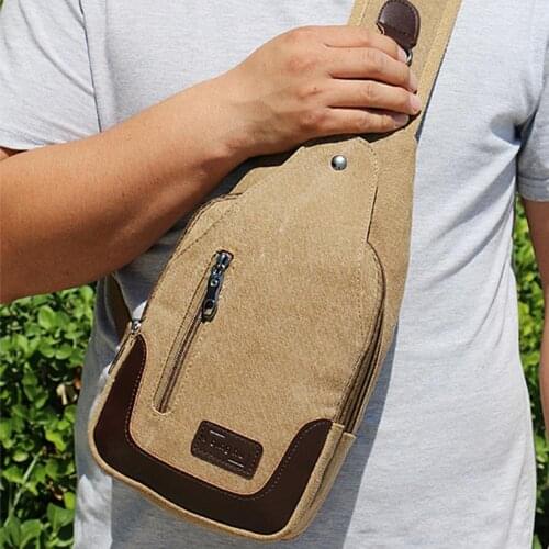 Faux Leather Patchwork Zipper Crossbody Shoulder Pouch Canvas Chest Bag