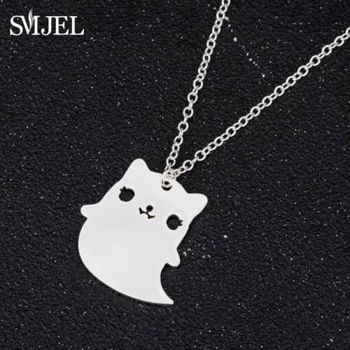 Stainless Steel Funny Cartoon Ghost Necklaces for Women Kids Halloween Ghost Necklace Rock Jewelry Collares femme Gifts Girl