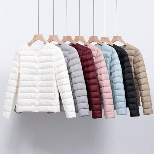 2021 New Winter Women Down Coat Ultralight Collarless Duck Down Jacket Portable Female Padded Parkas O-Neck Puffer Overcoat