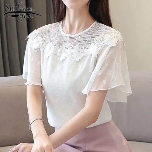 New Arrival Women Short Sleeve Office Lady Loose Pullover Shirt Solid Women Tops Summer Chiffon Blouse Chemisier Femme 8613 50