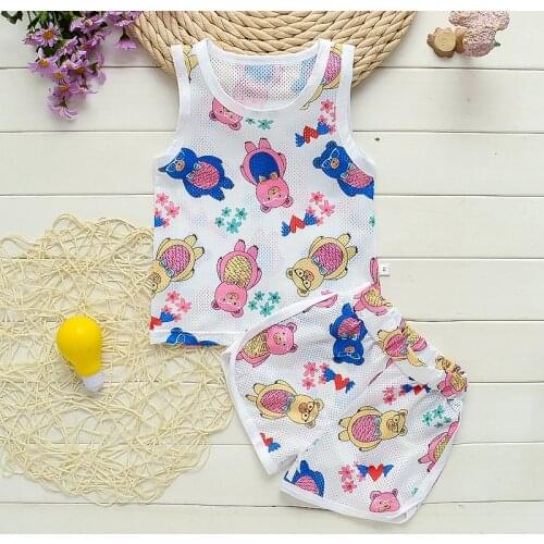 Summer New Boys Baby Fashion Clothing Set Kids Cotton Cartoon Vest Shorts 2pcs home clothes Toddler Boy Sleeveless Suit For 2-7Y