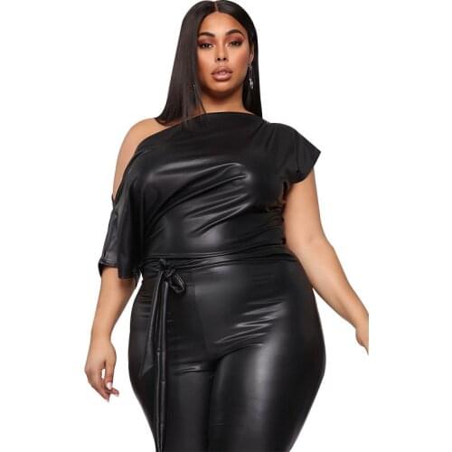 2020 Autumn Large size womens bodysuit PU leather pants strapless strapless sexy tight leather one-piece sexy hip jumpsuit
